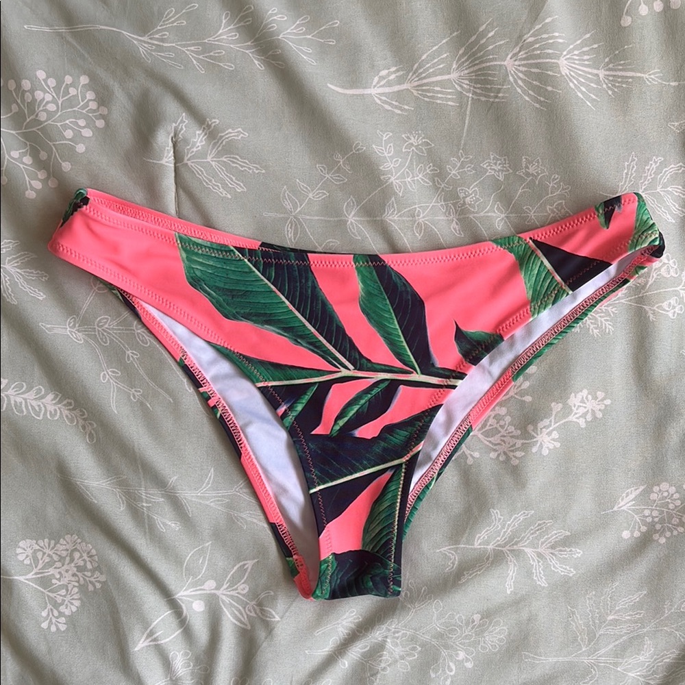 Hot Pink Tropical Leaf Print Bikini Bottom NWOT